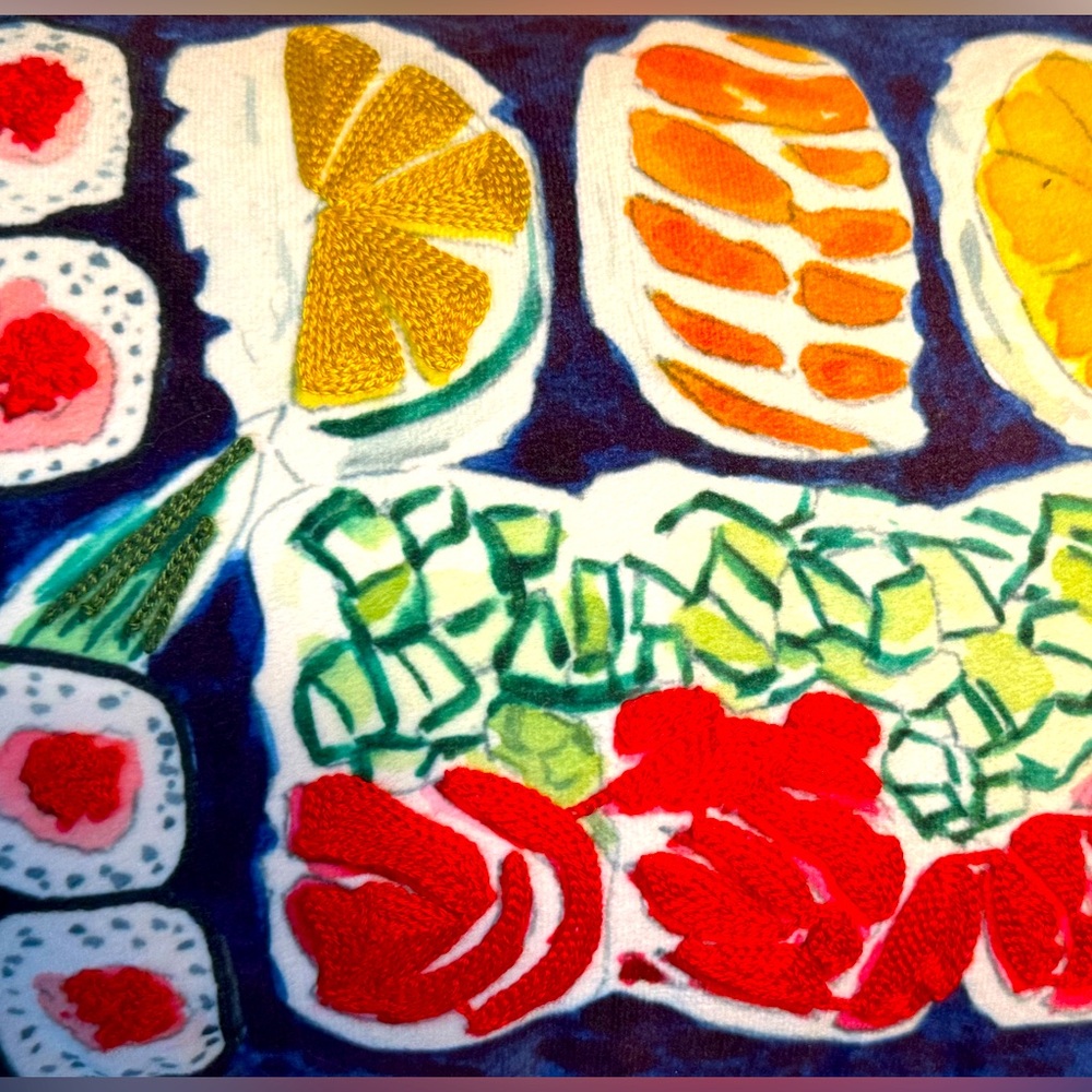 Jie Liang NWT Colorful Sushi Velour Embroidered Rectangular Accent Pillow - Picture 7 of 10